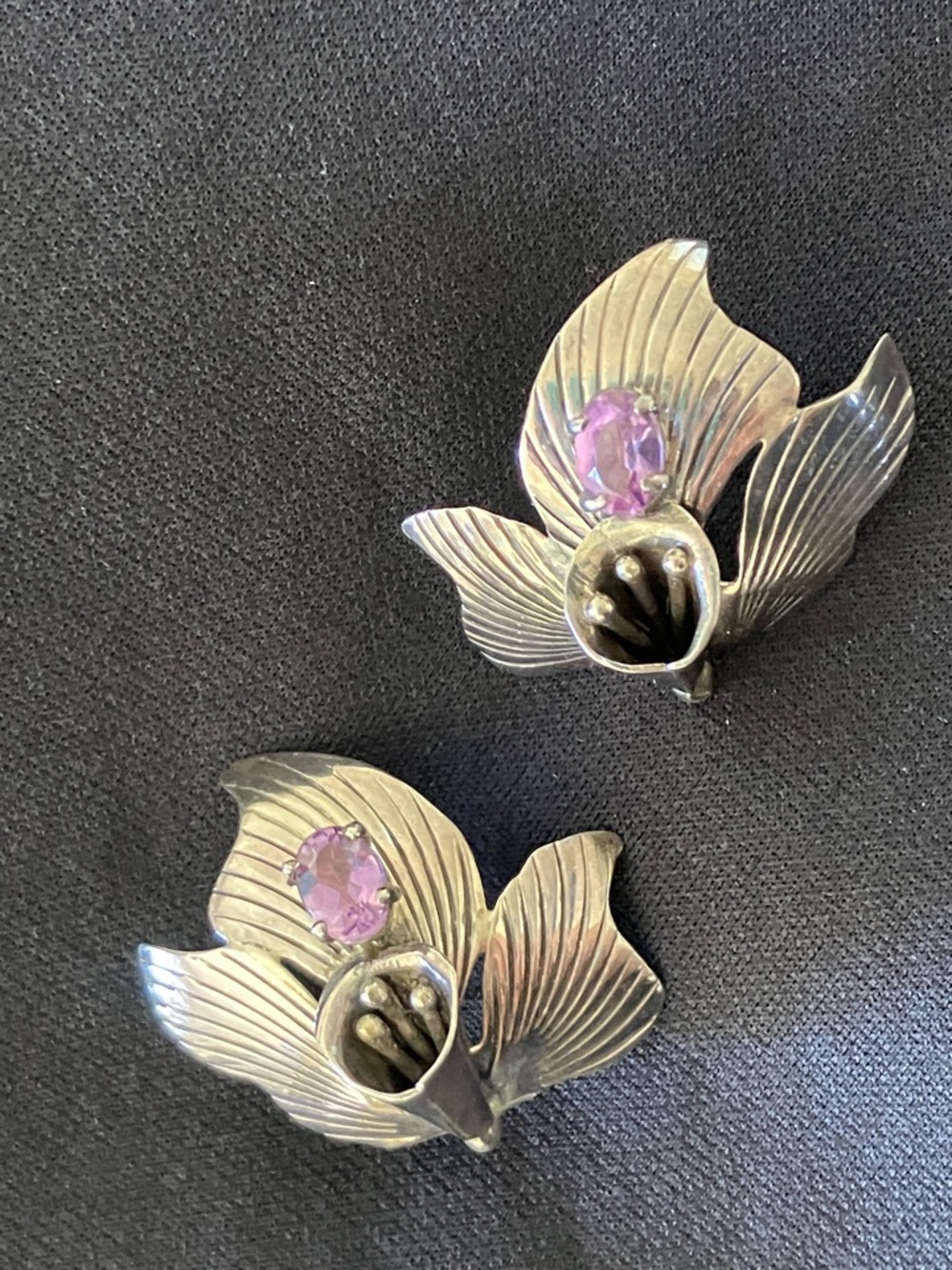 Vintage Carol Felley Amethyst Flower Sterling Silver Earrings